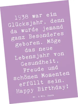 Produktbild von Mr. & Mrs. Panda Postkarte Spruch 1938 Geburtstag - Lavendeltraum - Geschenk, Feiern, Ansichtskarten, besondere Geburt, Grußkarte, Ansichtskarte, Geburtstagsgeschenk