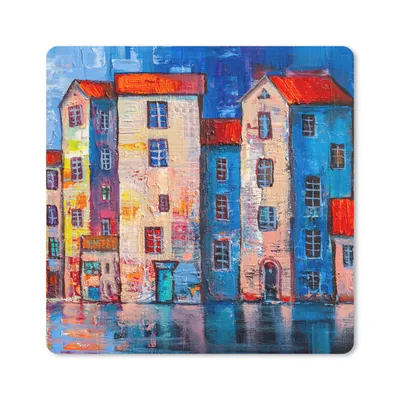 Produktbild von MuchoWow® Mauspad Mousepad Gemälde - Ölfarbe - Haus - Wasser 20x20 cm - Mousepads - Maus Mat - Pad - Mausunterlage - Desk Mat - Bureauartikeln