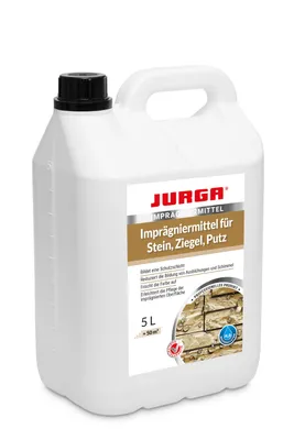 Produktbild von Jurga STEIN Imprägnierung 5L, auch FÜR ZIEGEL PUTZ, für INNEN & AUßEN, Lösemittelfrei, Verhindert das Wachstum von Schimmel, Pilzen, Moosen, Grünbelag