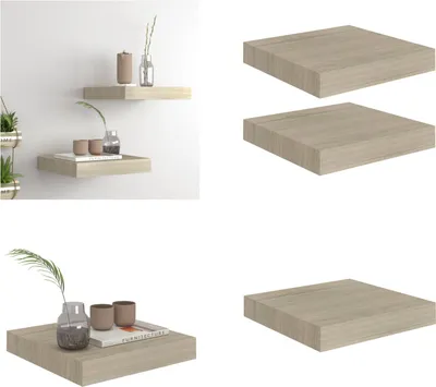 Image de vidaXL Étagères murales flottantes 2 pcs. Chêne 23x23,5x3,8cm MDF - Etagère murale - Etagère murale flottante - Etagère murale flottante