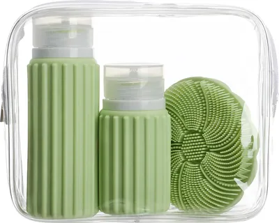 Produktbild von Muitomas Tasche + Gesichtsbürste + 2 Reiseflaschen Grün