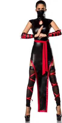 Produktbild von Hot Ninja Komplettset / Kämpfer Ninja Kostüm schwarz/rot Größe L = 40