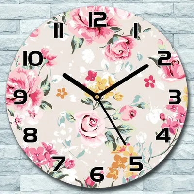 Produktbild von Wanduhr aus Glas Rund fi 30 Vintage Rosen Blüten Quarz Deko Wohnzimmer Büro