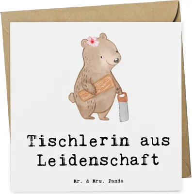 Produktbild von Mr. & Mrs. Panda Deluxe Karte Tischlerin Leidenschaft - Weiß - Geschenk, doppelkarte, Klappkarte, faltkarte, anlasskarte, Glückwunschkarte, Grußkarte