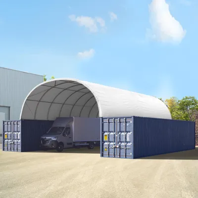 Produktbild von TOOLPORT Container Überdachung Contop 8x12m – PVC Plane 2300N weiß – Lagerhalle Schüttgut Unterstand Zelthalle