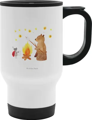 Produktbild von Mr. & Mrs. Panda thermosbecher Bär & Marienkäfer Lagerfeuer - Weiß - Geschenk, Thermobecher To Go, Kaffeebecher, To-Go-Becher, Teddy, Edelstahlbecher