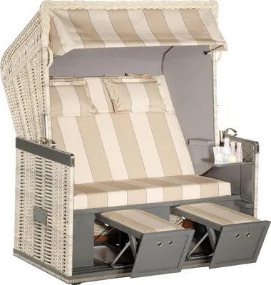Produktbild von Sonnenpartner Konsul 2-Sitzer XL Strandkorb Halbliegemodell antikweiß/grau