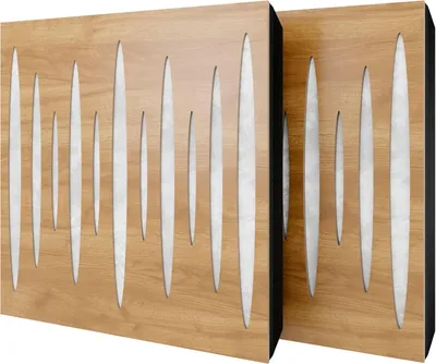 Produktbild von 6er-Set Akustikpaneele PULSAR Samt 50x50x5 cm, Eiche/Weiß – inkl. Montageset