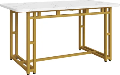 Produktbild von MODFU Marmoroptik Esszimmertisch Esstisch 120x70x74cm, Rechteckiger Wohnzimmertisch Küchentisch mit Metallbeinen für Esszimmer Wohnzimmer,Golden