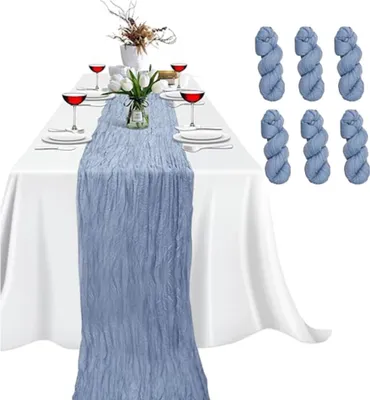 Produktbild von 6 Packungen 90x300cm Käsetuch-Tischläufer Für Babypartys, Hochzeiten, Ostern, Partys, Tische, Stühle, Dekoration, Boho-Gaze-Käsetuch-Tischläufer, Rustikaler, Transparenter Läufer (Blau grau)