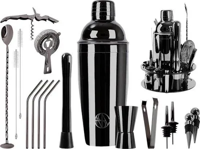 Produktbild von Famanu Cocktailset 18-teilig aus Edelstahl - Cocktailshakerset mit Rezepten