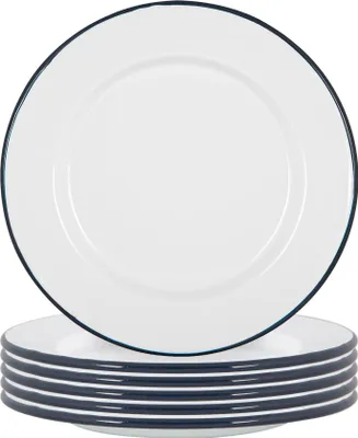 Produktbild von Argon Ta Weißes Emaille-Dinner Plates - Stahl Outdoor-Camping-Geschirr Geschirr - 25,5 cm - Navy - Packung mit 6