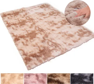 Zdjęcie produktu dla 40 * 60 cm Nowoczesny dywan z wysokim włosiem Tie-Dye, beżowo-karmelowy puszysty dywan z wysokim włosiem Prostokątny puszysty dywan do salonu Sypialnia