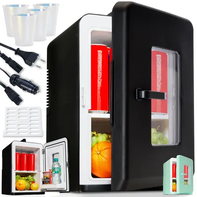 Produktbild von TOM Mini Kühlschrank inklusive 5 Becher 2in1 Warmhaltefunktion 15Liter 12V 230V Tragbar Leise