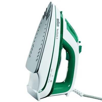Zdjęcie produktu dla Braun TS 345, Żelazko suche i parowe, Płyta ceramiczna, 2 m, 100 g/min, Zielony, Biały, 25 g/min