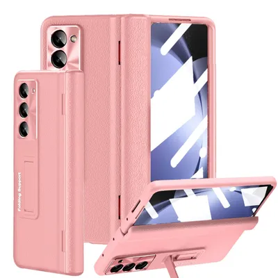 Immagine prodotto di Custodia per Samsung Galaxy Z Fold 6 Custodia rigida in pelle con protezione dello schermo, protezione dell'obiettivo, supporto Rosa