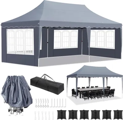 Produktbild von Pavillon - Faltpavillon Partyzelt - 3x6 m - Wasserdicht - Höhenverstellbar - UV50+ - 4 Seitenwände - Aluminiumrahmen - Dunkelgrau