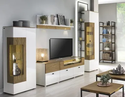 Produktbild von s Wohnwand TV-Lowboard 2x Vitrine Komplett Wohnzimmer Set 5tlg