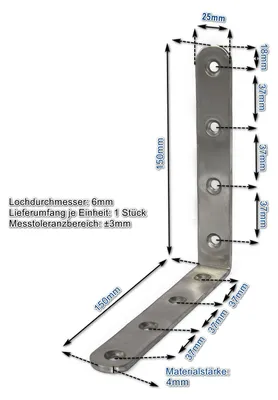 Produktbild von Edelstahl Winkel 150x150x25mm Lochwinkel Montagewinkel Verbinder