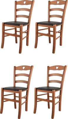 Produktbild von t m c s Tommychairs - 4er Set Stühle CUORE für Küche und Esszimmer, Robuste Struktur aus lackiertem Buchenholz im Farbton Kirschholz und gepolsterte Sitzfläche mit Kunstleder in der Farbe Moka bezogen
