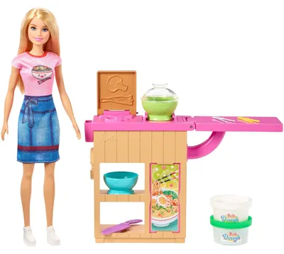 Image de Barbie Set de pâtes avec poupée (blonde), poupée à habiller, Barbie Cuisine avec pâte à modeler