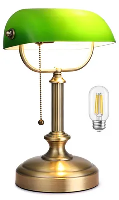 Banker-Bürolampe, grüner Glasschirm, antike Bronze, E27, 60 W
