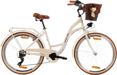 Produktbild von Goetze Mood 26 Zoll City Bike, 17 Zoll ALU Tiefeinsteigerrahmen, 6-Gang Shimano Tourney, V-Bremse, LED-Beleuchtung, Komfortsattel, Rattankorb