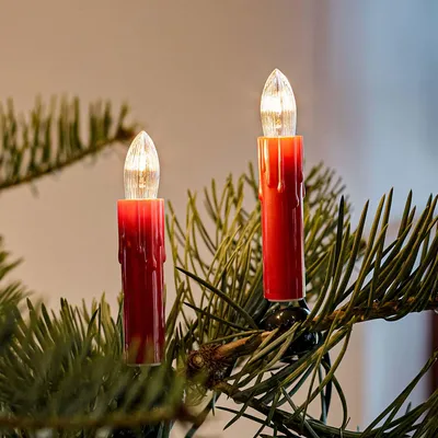 Produktbild von Lichterkette Weihnachtsbaum innen 30 teilig, Germany, Riffelkerzen, mit Wachstropfen, rot, Glühfaden 814040