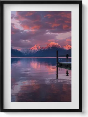 Produktbild von Bergsee und Wolken– Wandbild mit Rahmen – Gerahmtes Bild  – Wanddekoration – 50x70 cm –  Schwarz Rahmen