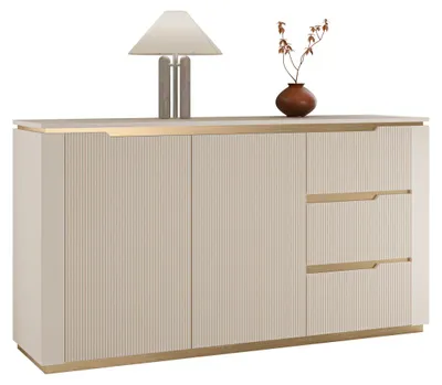 Produktbild von MIRJAN24 Sideboard Hilafin 2D3S, Stilvoll Wohnzimmer, Sideboard mit zwei Drehtüren und drei Schubladen (Farbe: Sandbeige + Gold)