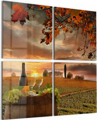 Produktbild von DEQORI Glasbild Echtglas 4x50x50 cm 'Fotocollage Weißwein' Wandbilder XXL groß