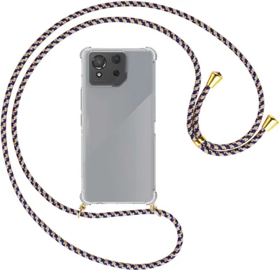 Produktbild von Handykette Backcover-Schutzhülle mit Band (Metall goldfarben) für Asus ROG Phone 8 - blau+beige
