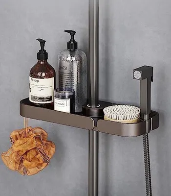 Produktbild von PromoHome® Duschregal ohne Bohren – Aufbewahrungsregal für Duschstange 30 cm, Weiß