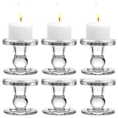 6er-Set Glas-Kerzenhalter, 8,6 cm, transparent, für Stumpenkerzen