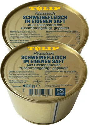 Produktbild von TULIP 2x 400g Schweinefleisch im eigenen Saft Fleisch Schwein Frühstücksfleisch