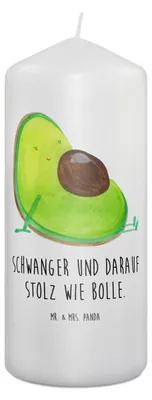 Produktbild von Mr. & Mrs. Panda Kerze Avocado Schwangerschaft 19 x 8 cm - Weiß - Geschenk, Gesund, Bedruckte, Liebe, Erinnerungslicht, Erinnerungskerze, Geburt, Wachskerze, Stumpenkerze
