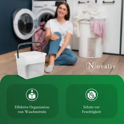 Obrázek produktu pro Novaliv box na prací prášek s víkem 4 litry I Transparentní I 23,5 x 18 x 18,5 cm I Box Box na prací prášek s rukojetí Skladování pracího prášku Nádoba na prací prášek Nádoba na prací prášek