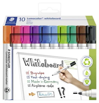 Produktbild von STAEDTLER Lumocolor 351 Whiteboard-Marker mit Rundspitze Etui mit 10 Farben