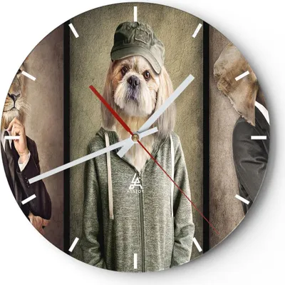 Produktbild von Wanduhr - Rund - Glasuhr - Tier Abstraktion - 30x30cm - Schleichendes Uhrwerk - Lautlos - zum Aufhängen bereit - Dekoration Modern - Wanddekoration aus Glas - C3AR30x30-4089