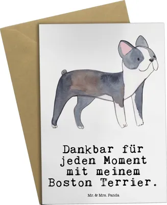 Produktbild von Mr. & Mrs. Panda Grußkarte Boston Terrier Moment - Weiß - Geschenk, dankeskarten, weihnachtskarten, osterkarte, hochzeitskarten, genesungskarte, einladungskarten