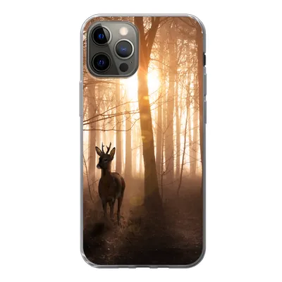 Produktbild von MuchoWow® Handyhülle Schutzhülle Hülle für iPhone 12 Pro Wald - Hirsche - Sonne - Bäume - Winter - Natur - Tiere Silikon Softcase Handy Hülle - Abdeckung
