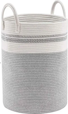 Image de Panier à linge gris de 58 litres, tressé, 38 x 50 cm, à couvercle rabattable, avec poignée