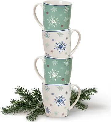 Produktbild von Weihnachtstassen 4er Set Schneeflocken Eissterne Kaffeetassen