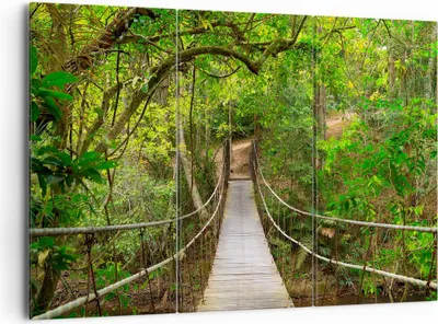 Produktbild von Bild auf Leinwand - Leinwandbild - Fußgängerbrücke Wald Abenteuer - 165x110cm - Wand Bild - Wanddeko - Leinwanddruck - Bilder - Kunstdruck - Leinwand bilder - Wandkunst - CE165x110-2678