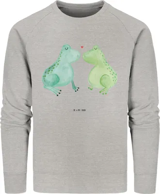 Produktbild von Mr. & Mrs. Panda Baumwoll Sweatshirt Frosch Liebe Größe XS - Heather Grey - Geschenk, Freundin, Pullover, Frösche, Pulli, Sweater, Bio, Hochzeitstag, Freund