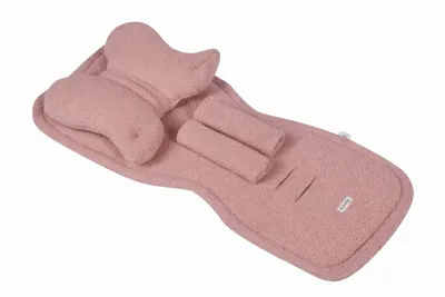 Produktbild von Universal Bouclé Kinderwagenauflage mit Kissen | Premium Teddy-Sitzeinlage für Buggy & Sportwagen | Kuschelige Kinderwagen-Matratze | Farbe: Rosa