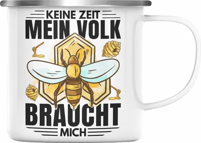 Produktbild von Trendation - Imker Geschenk Emaille Tasse Spruch Geschenkidee Bienen Bienenzüchter (Silber)