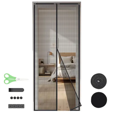 Produktbild von Magnetisches Fliegengitter für Türen 155x245cm, Schwarz, 100% Insektenschutz, Zuschneidbar, Klettverschluss, Einfach Montage ohne Bohren