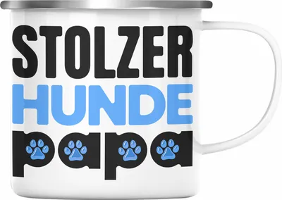 Produktbild von Trendation - Stolzer Hunde Papa Emaille Tasse Geschenk Hundepapa Geschenkidee für Hunde-Papis Und Herrchen Becher (Silber)