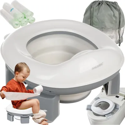 Obrázok produktu pre KRUZZEL nočník na cesty 2 v 1 s krytom na záchodové sedadlo - toaleta na cesty + 100 hygienických vreciek a prepravná taška - stabilný cestovný nočník 25510